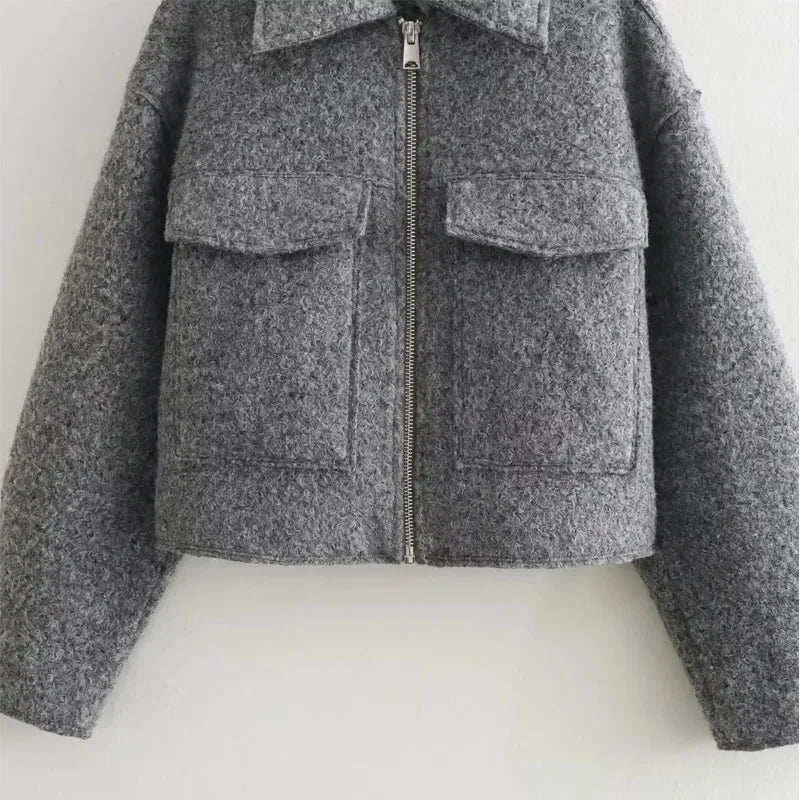 ASDS Autumn Winter Cropped Jacket for Women Short Coat Tweed Jacket Zip Crop Demi-season Jacket.